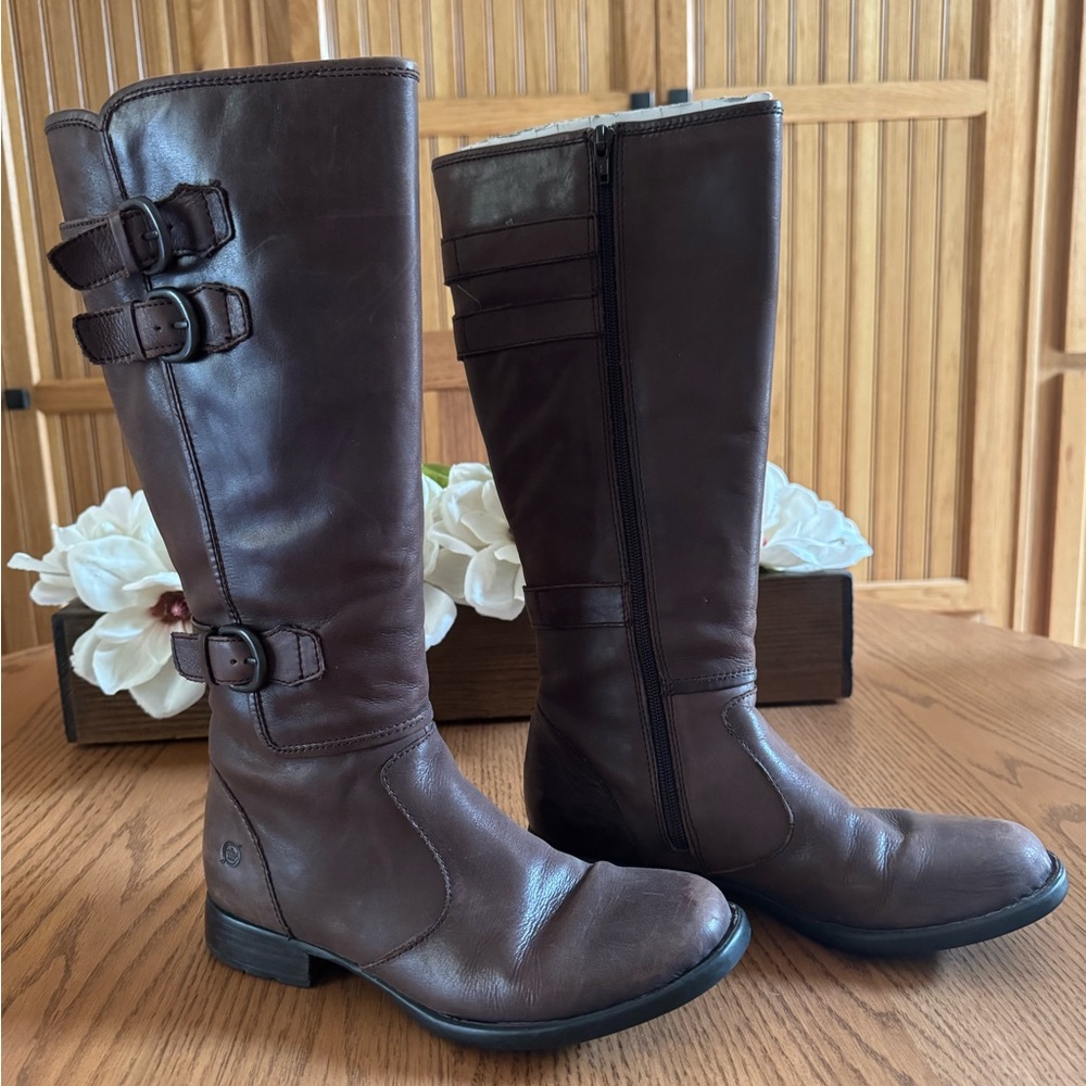 Born Brown Leather Riding Boots with Classic Design